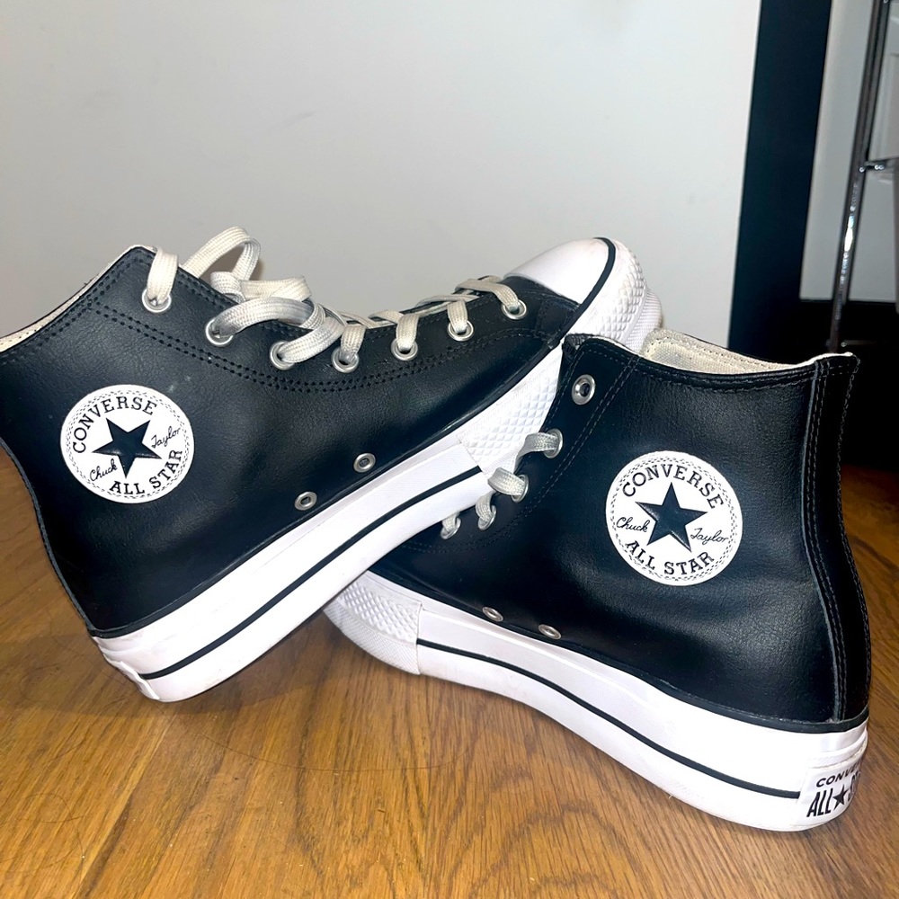 Converse Black Leather Platform